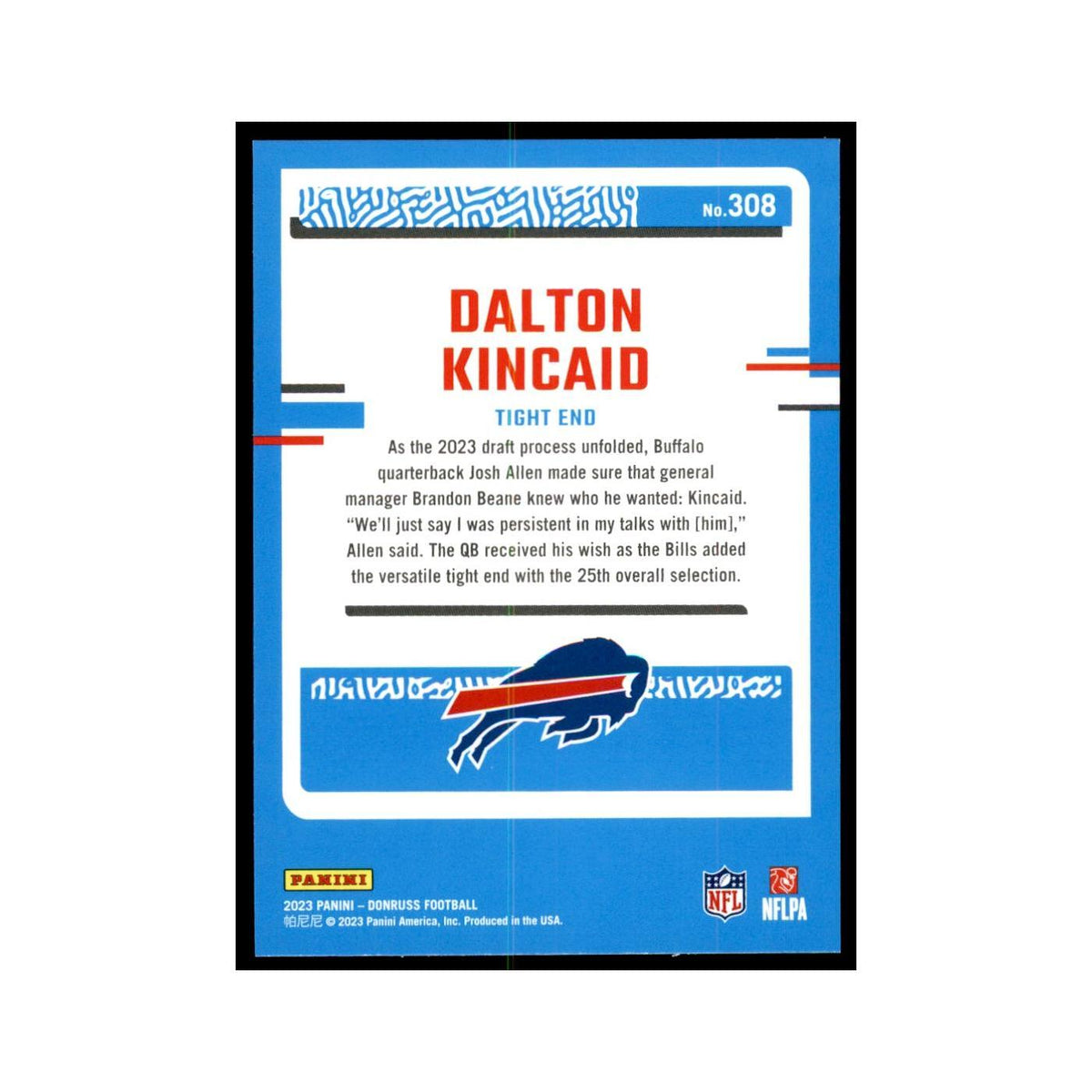 Dalton Kincaid 2023 Donruss #308 Buffalo Bills Football Card NM