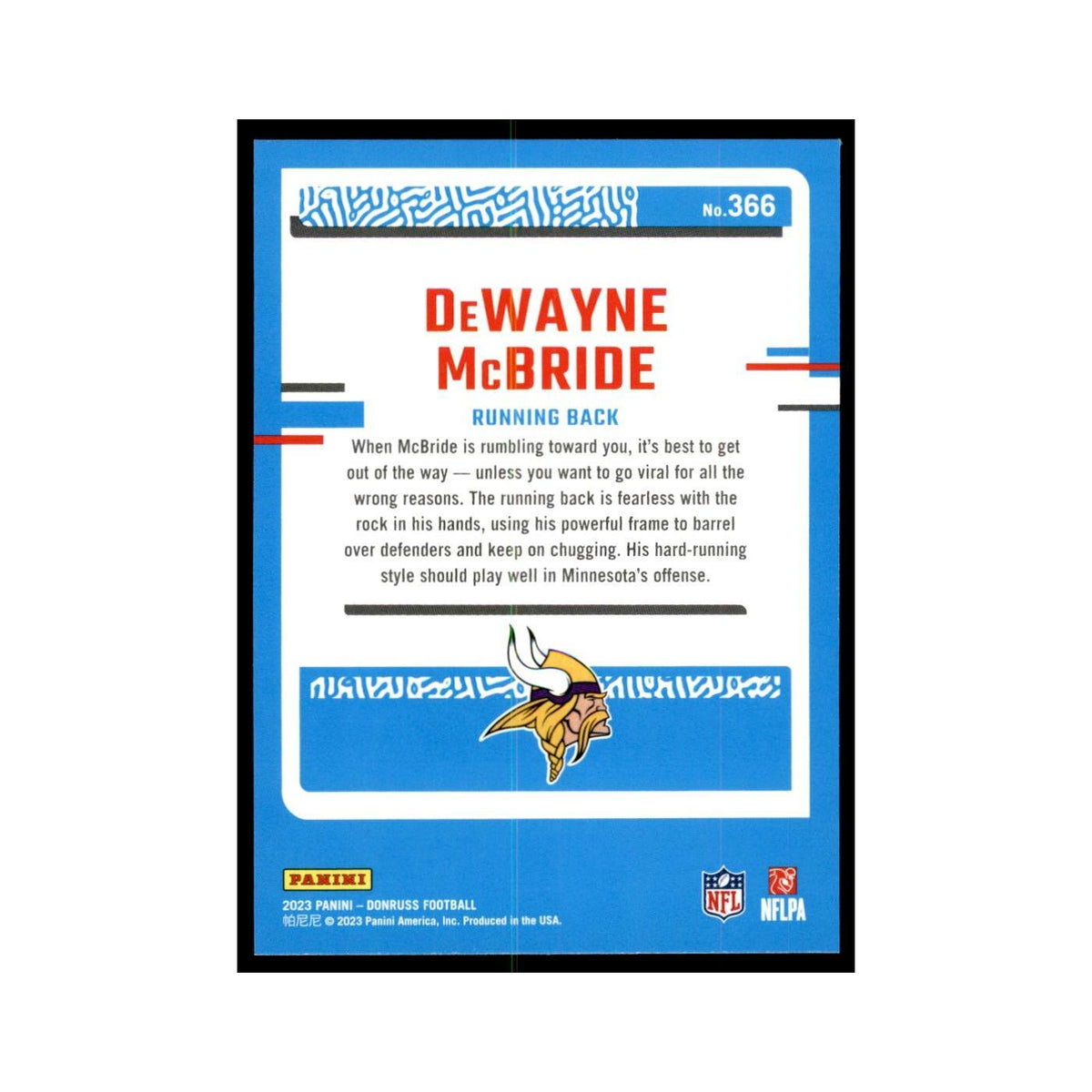 DeWayne McBride 2023 Donruss #366 Minnesota Vikings Football Card NM