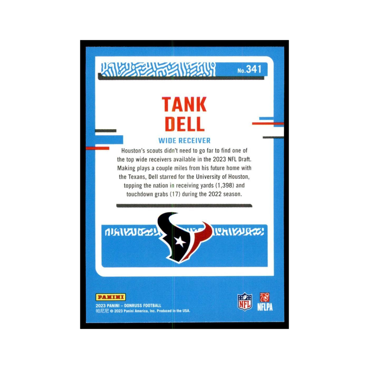 Tank Dell 2023 Donruss #341 Houston Texans Football Card NM