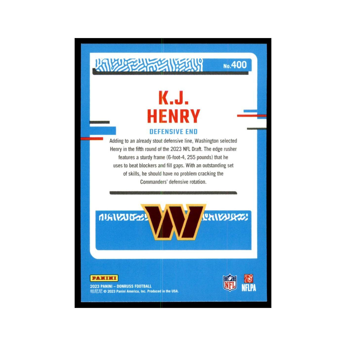 K.J. Henry 2023 Donruss #400 Washington Commanders Football Card NM