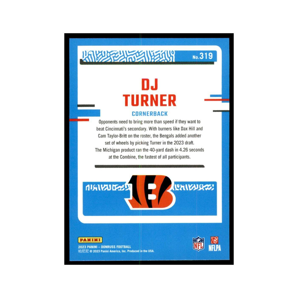 DJ Turner 2023 Donruss #319 Cincinnati Bengals Football Card NM