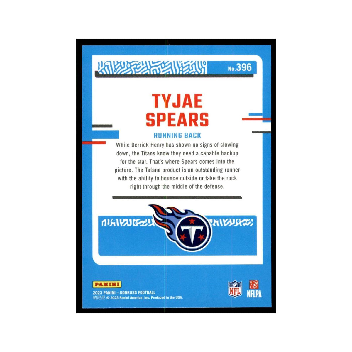 Tyjae Spears 2023 Donruss #396 Tennessee Titans Football Card NM