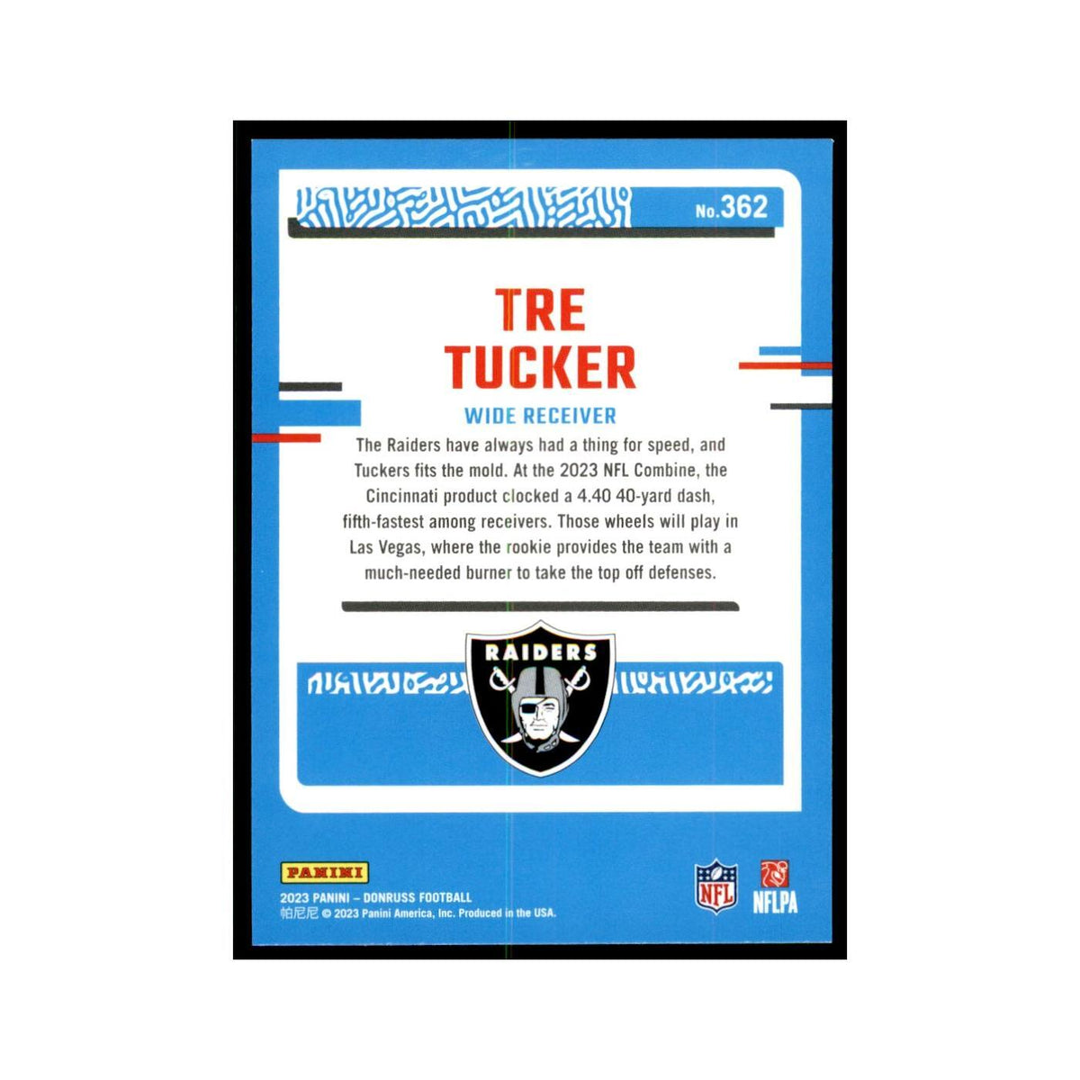 Tre Tucker 2023 Donruss #362 Las Vegas Raiders Football Card NM