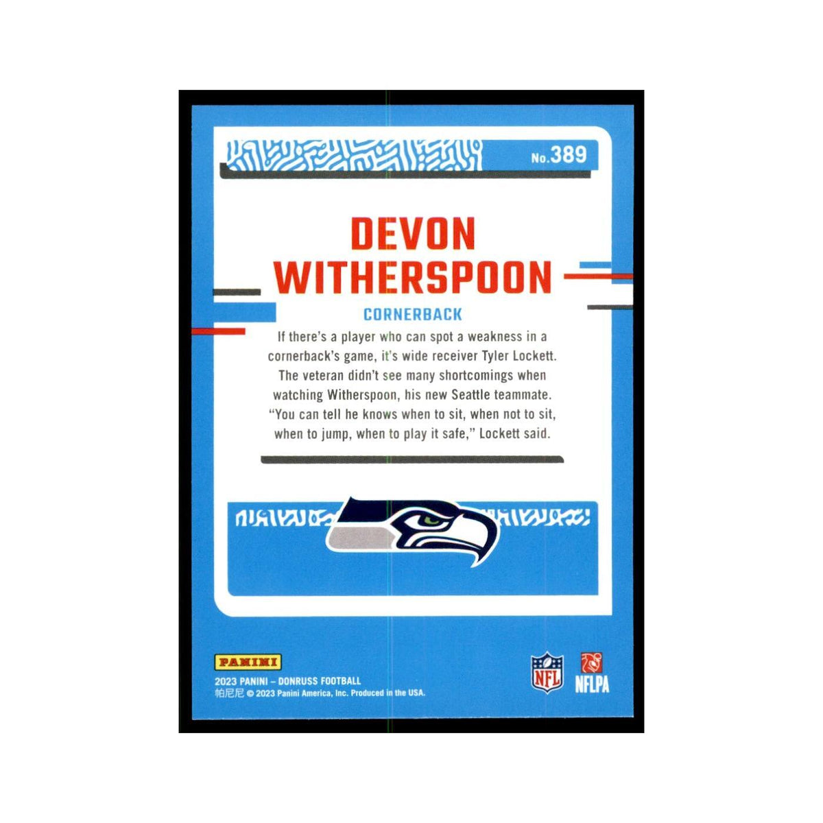 Devon Witherspoon 2023 Donruss #389 Seattle Seahawks Football Card NM