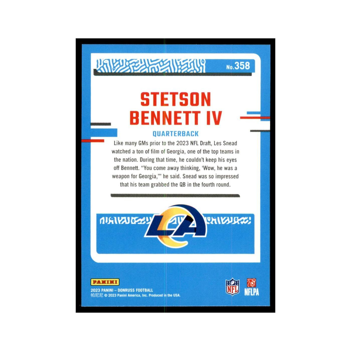 Stetson Bennett IV 2023 Donruss #358 Los Angeles Rams Football Card NM