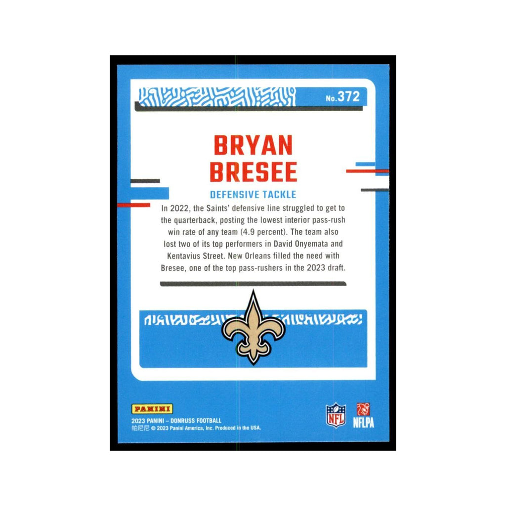 Bryan Bresee 2023 Donruss #372 New Orleans Saints Football Card NM