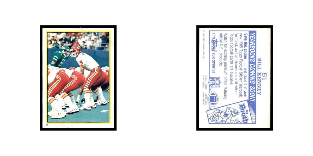 Bill Kenney 1985 Topps Stickers #51 Kansas City Chiefs Football Card NM