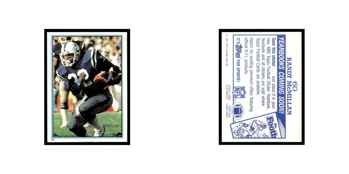 Randy McMillan 1985 Topps Stickers #60 Indianapolis Colts Football Card NM