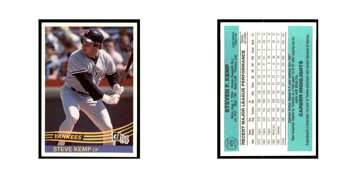 Steve Kemp 1984 Donruss #469 New York Yankees Baseball Card NM