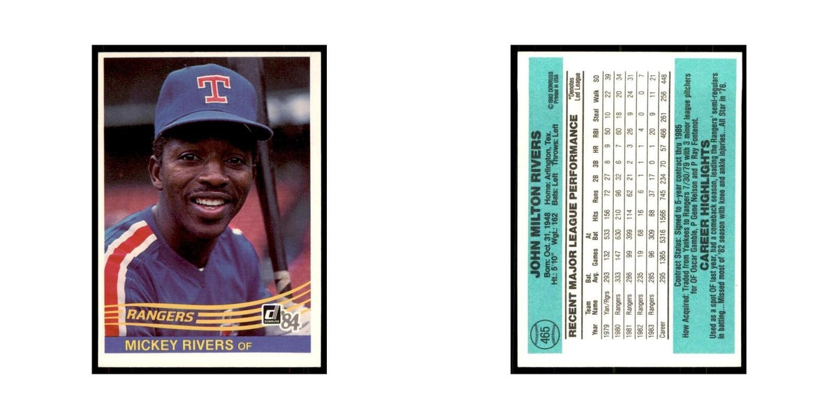 Mickey Rivers 1984 Donruss #465 Texas Rangers Baseball Card NM