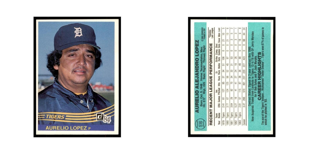 Aurelio Lopez 1984 Donruss #516 Detroit Tigers Baseball Card NM