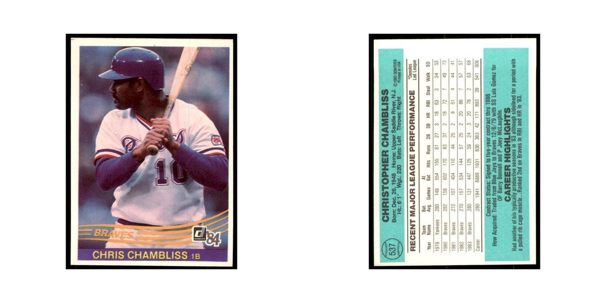 Chris Chambliss 1984 Donruss #537 Atlanta Braves Baseball Card NM