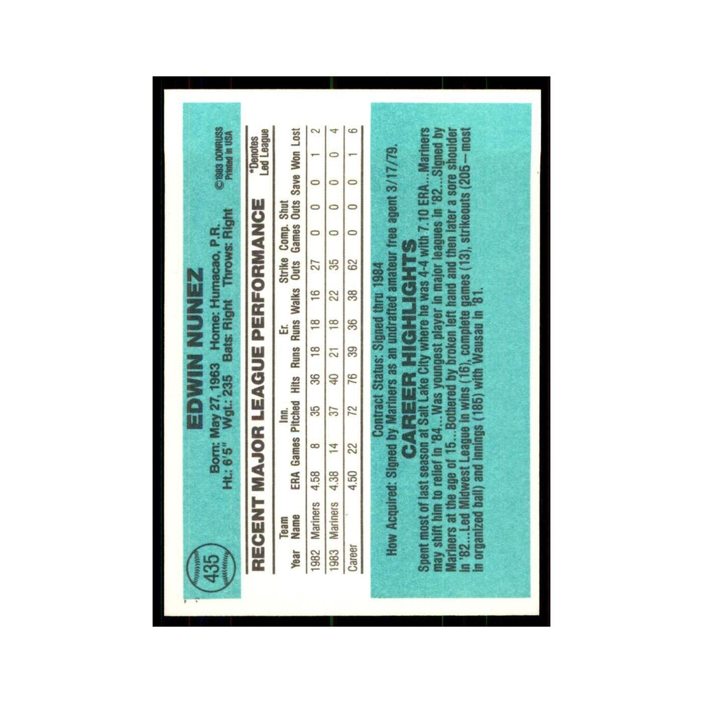 Ed Nunez Rookie 1984 Donruss #435 Seattle Mariners Baseball Card NM