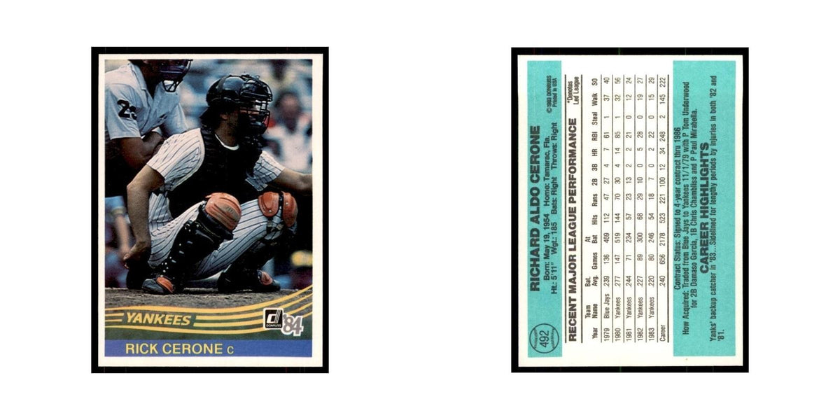 Rick Cerone 1984 Donruss #492 New York Yankees Baseball Card NM