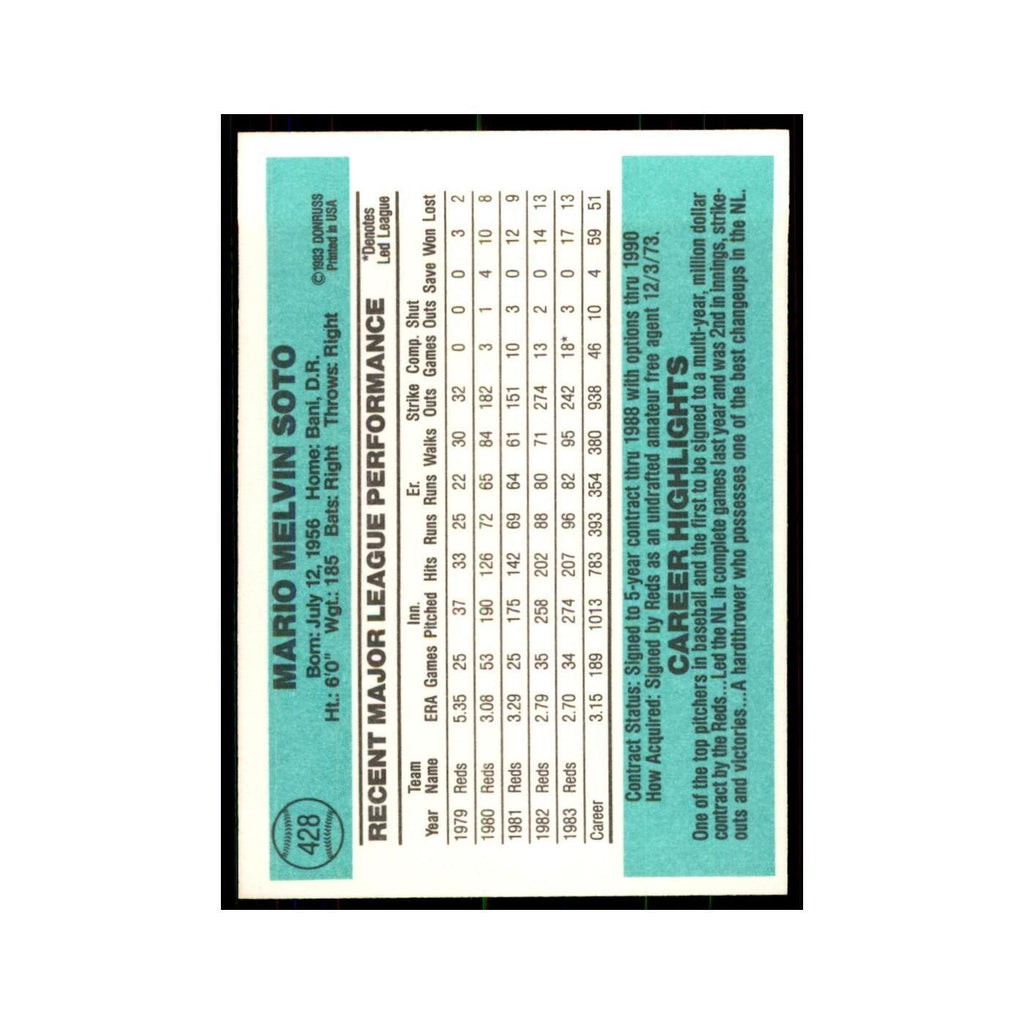 Mario Soto 1984 Donruss #428 Cincinnati Reds Baseball Card NM