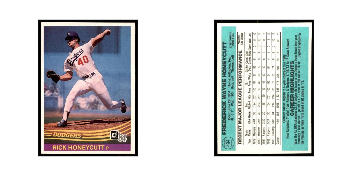 Rick Honeycutt 1984 Donruss #494 Los Angeles Dodgers Baseball Card NM