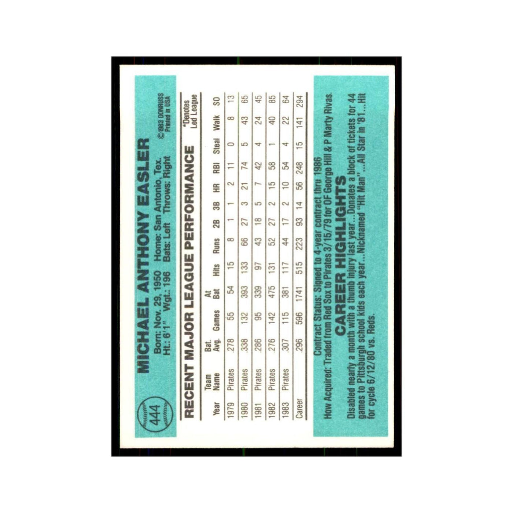 Mike Easler 1984 Donruss #444 Pittsburgh Pirates Baseball Card NM