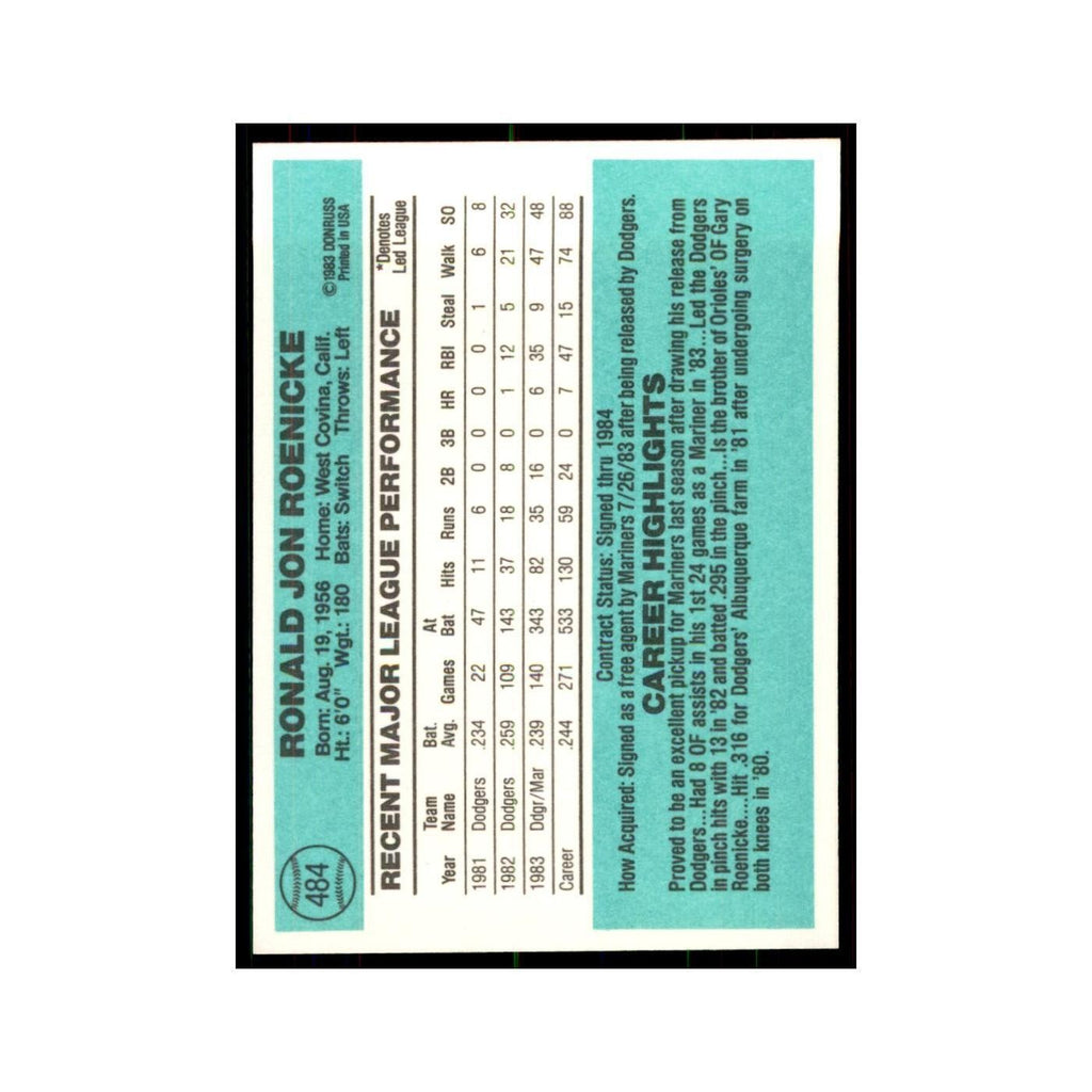 Ron Roenicke 1984 Donruss #484 Seattle Mariners Baseball Card NM
