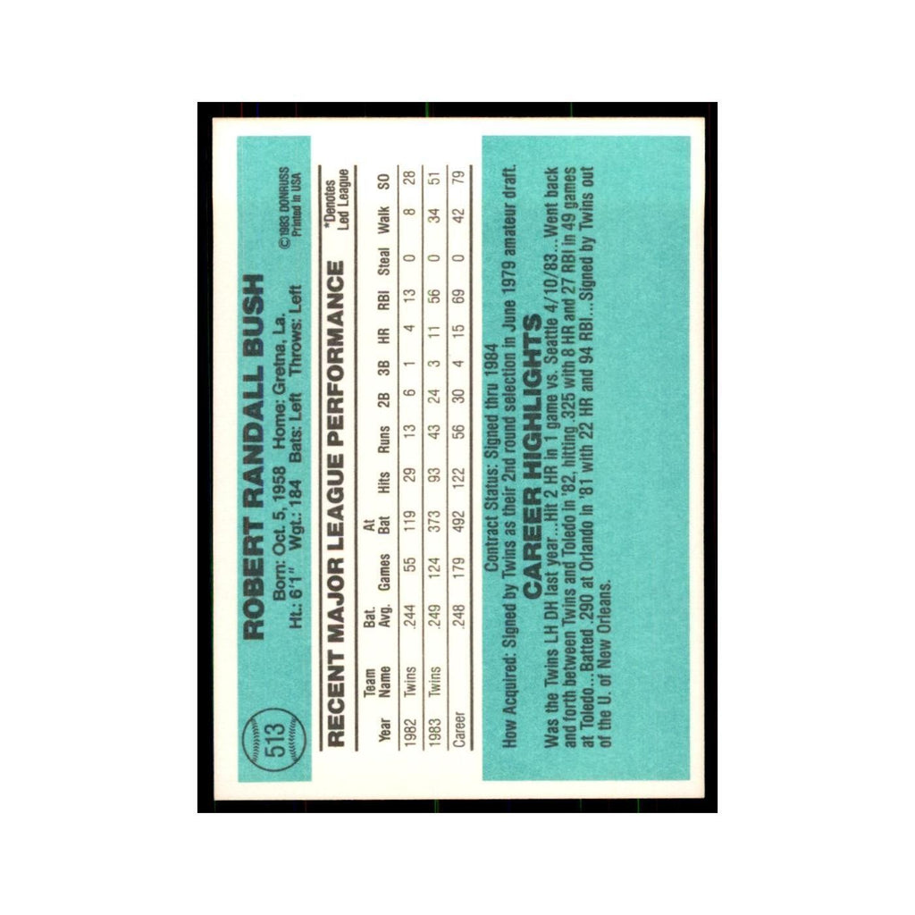 Randy Bush Rookie 1984 Donruss #513 Minnesota Twins Baseball Card NM