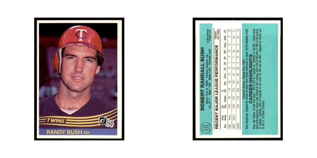 Randy Bush Rookie 1984 Donruss #513 Minnesota Twins Baseball Card NM