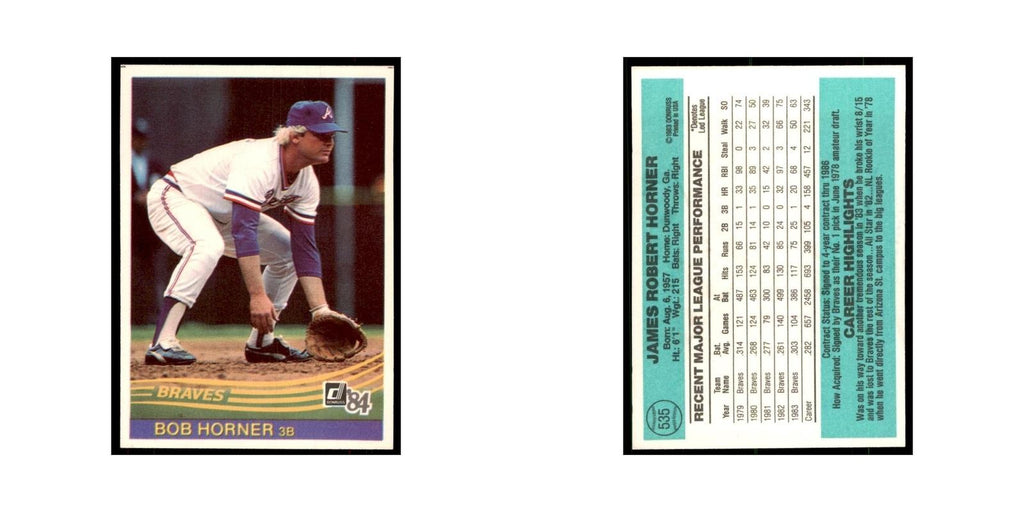 Bob Horner 1984 Donruss #535 Atlanta Braves Baseball Card NM