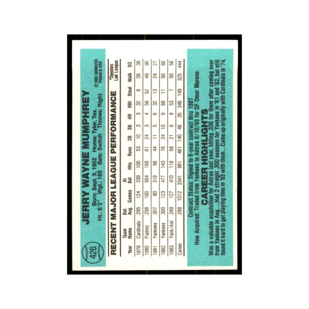 Jerry Mumphrey 1984 Donruss #426 Houston Astros Baseball Card NM