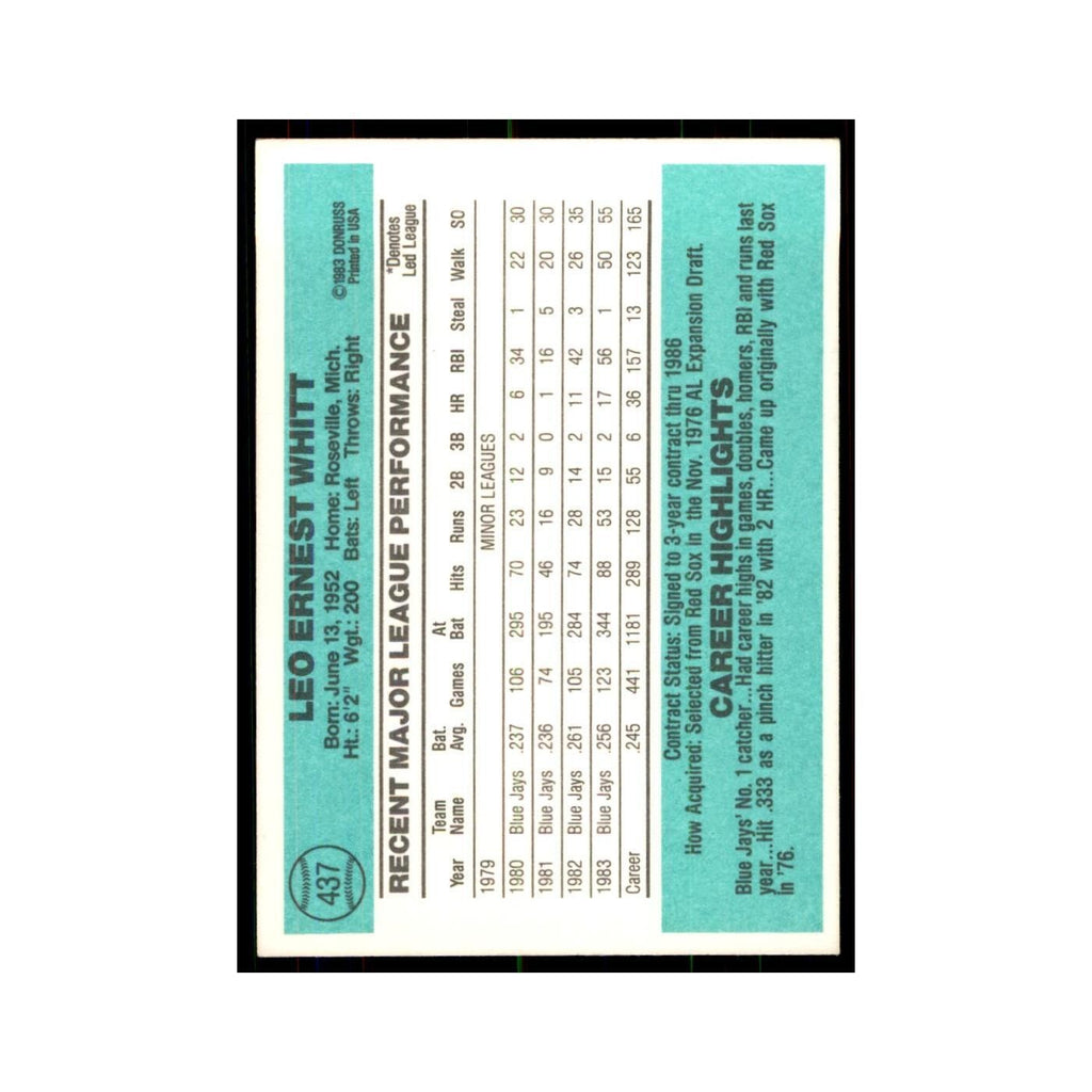 Ernie Whitt 1984 Donruss #437 Toronto Blue Jays Baseball Card NM