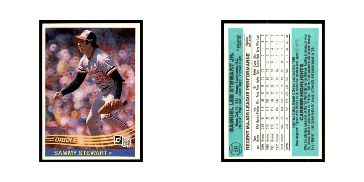 Sammy Stewart 1984 Donruss #514 Baltimore Orioles Baseball Card NM