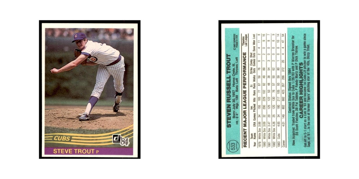 Steve Trout 1984 Donruss #533 Chicago Cubs Baseball Card NM