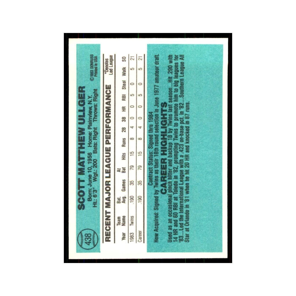 Scott Ullger Rookie 1984 Donruss #438 Minnesota Twins Baseball Card NM