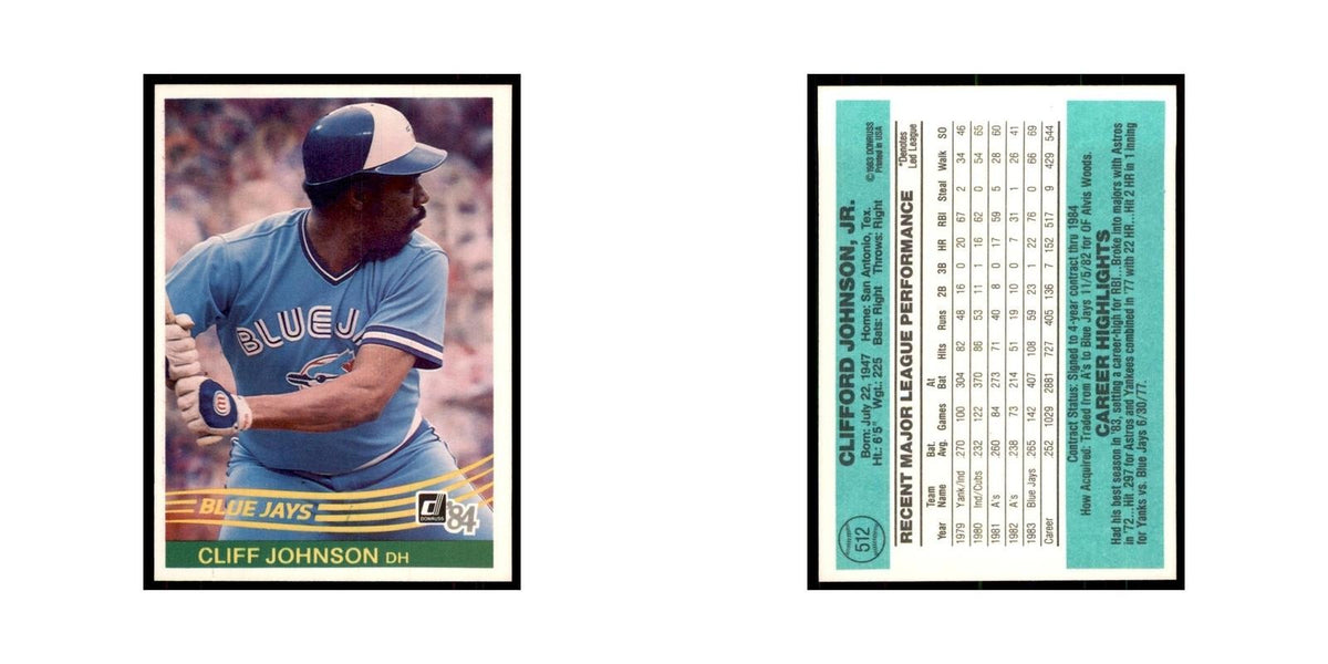 Cliff Johnson 1984 Donruss #512 Toronto Blue Jays Baseball Card NM