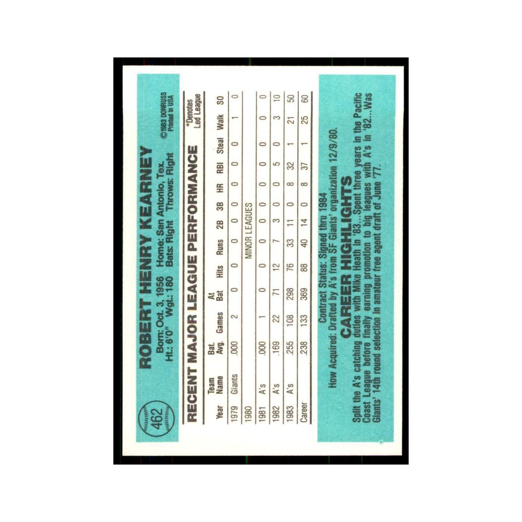Bob Kearney 1984 Donruss #462 Oakland Athletics Baseball Card NM