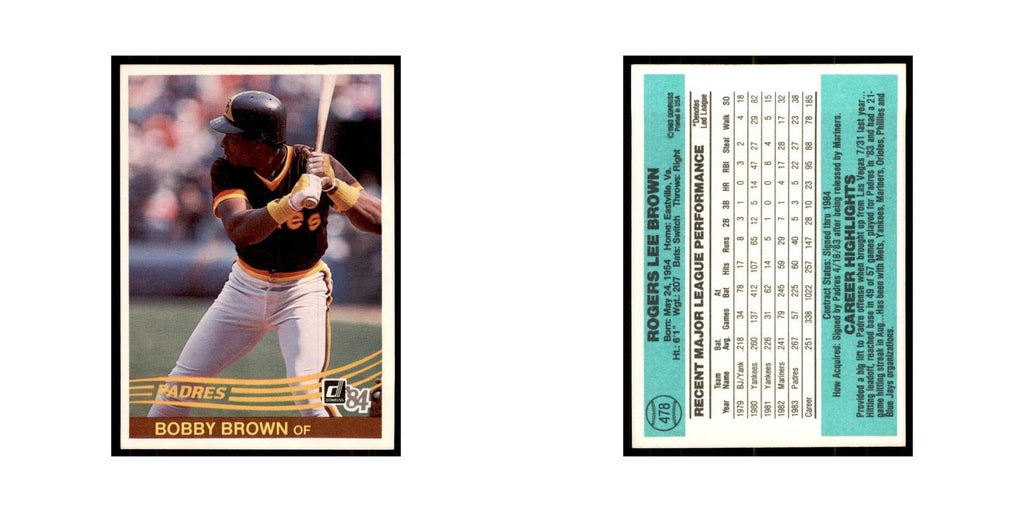 Bobby Brown 1984 Donruss #478 San Diego Padres Baseball Card NM