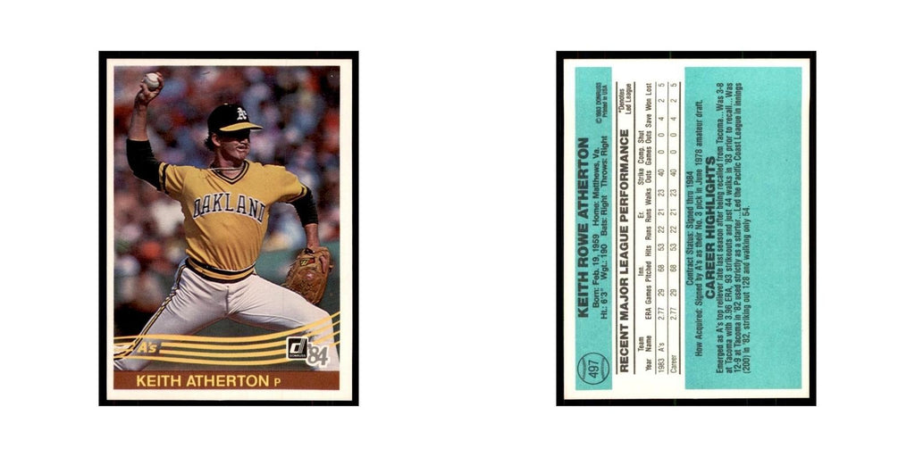 Keith Atherton Rookie 1984 Donruss #497 Oakland Athletics Baseball Card NM