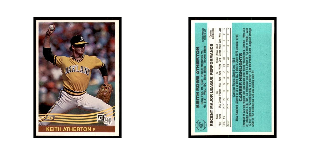 Keith Atherton Rookie 1984 Donruss #497 Oakland Athletics Baseball Card NM
