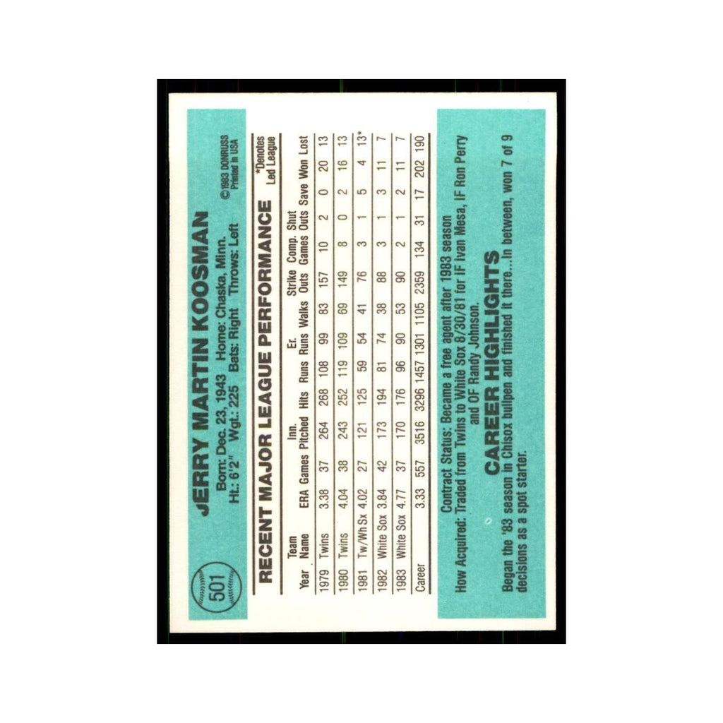 Jerry Koosman 1984 Donruss #501 Chicago White Sox Baseball Card NM
