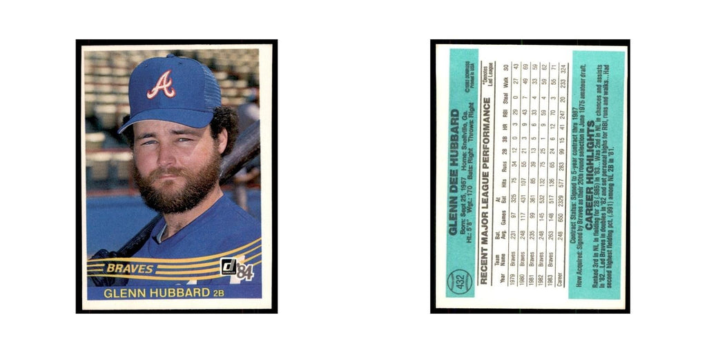 Glenn Hubbard 1984 Donruss #432 Atlanta Braves Baseball Card NM