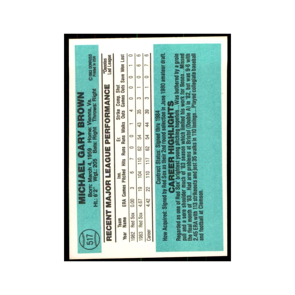 Mike Brown Rookie 1984 Donruss #517 Boston Red Sox Baseball Card NM