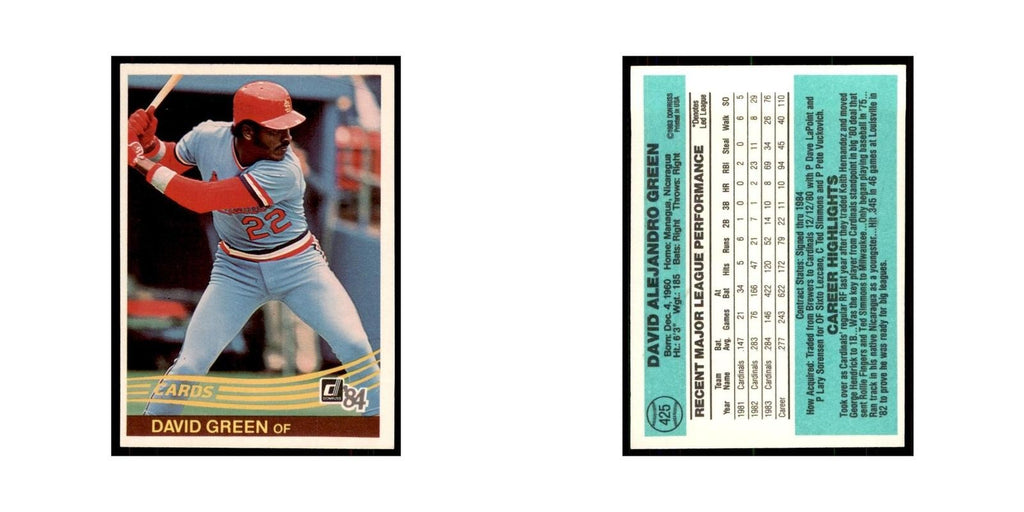 David Green 1984 Donruss #425 St. Louis Cardinals Baseball Card NM
