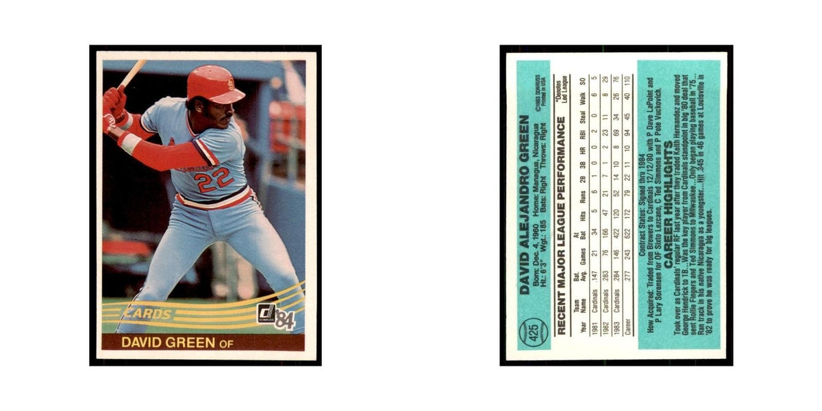David Green 1984 Donruss #425 St. Louis Cardinals Baseball Card NM