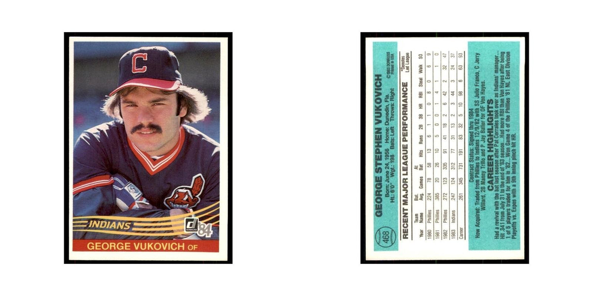 George Vukovich 1984 Donruss #468 Cleveland Indians Baseball Card NM