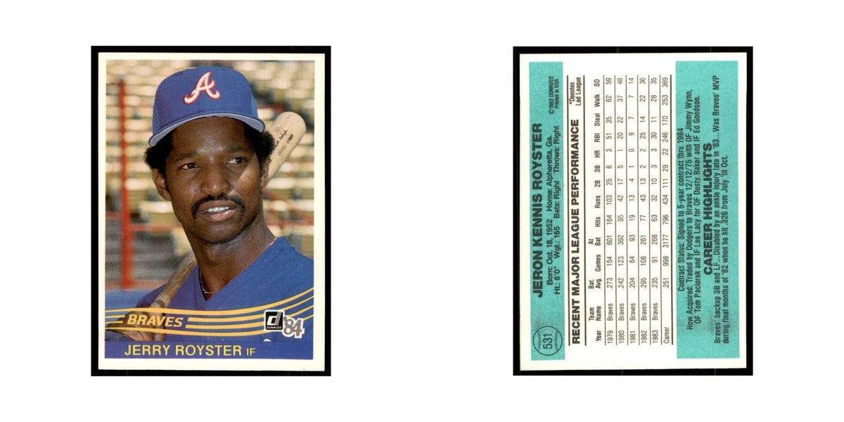 Jerry Royster 1984 Donruss #531 Atlanta Braves Baseball Card NM