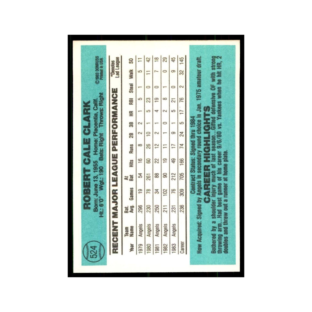 Bobby Clark 1984 Donruss #524 California Angels Baseball Card NM