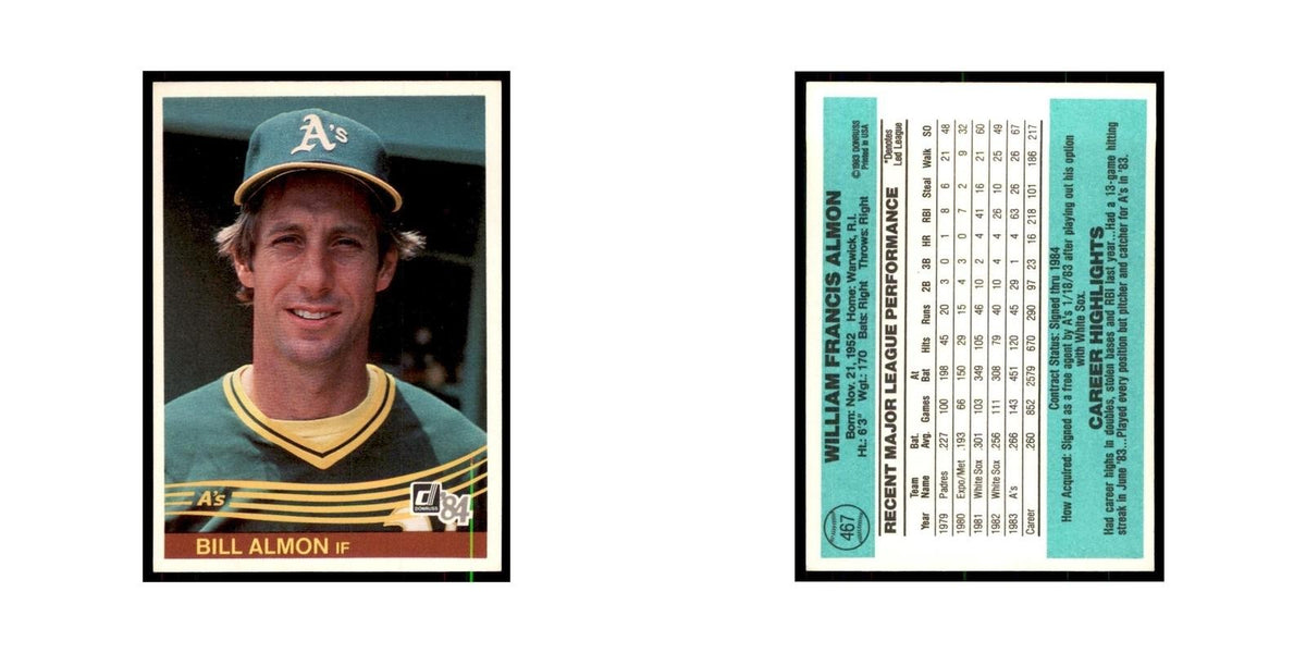 Bill Almon 1984 Donruss #467 Oakland Athletics Baseball Card NM
