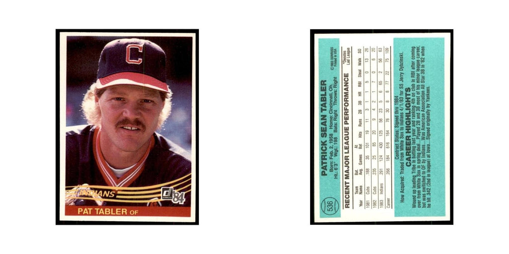 Pat Tabler 1984 Donruss #536 Cleveland Indians Baseball Card NM