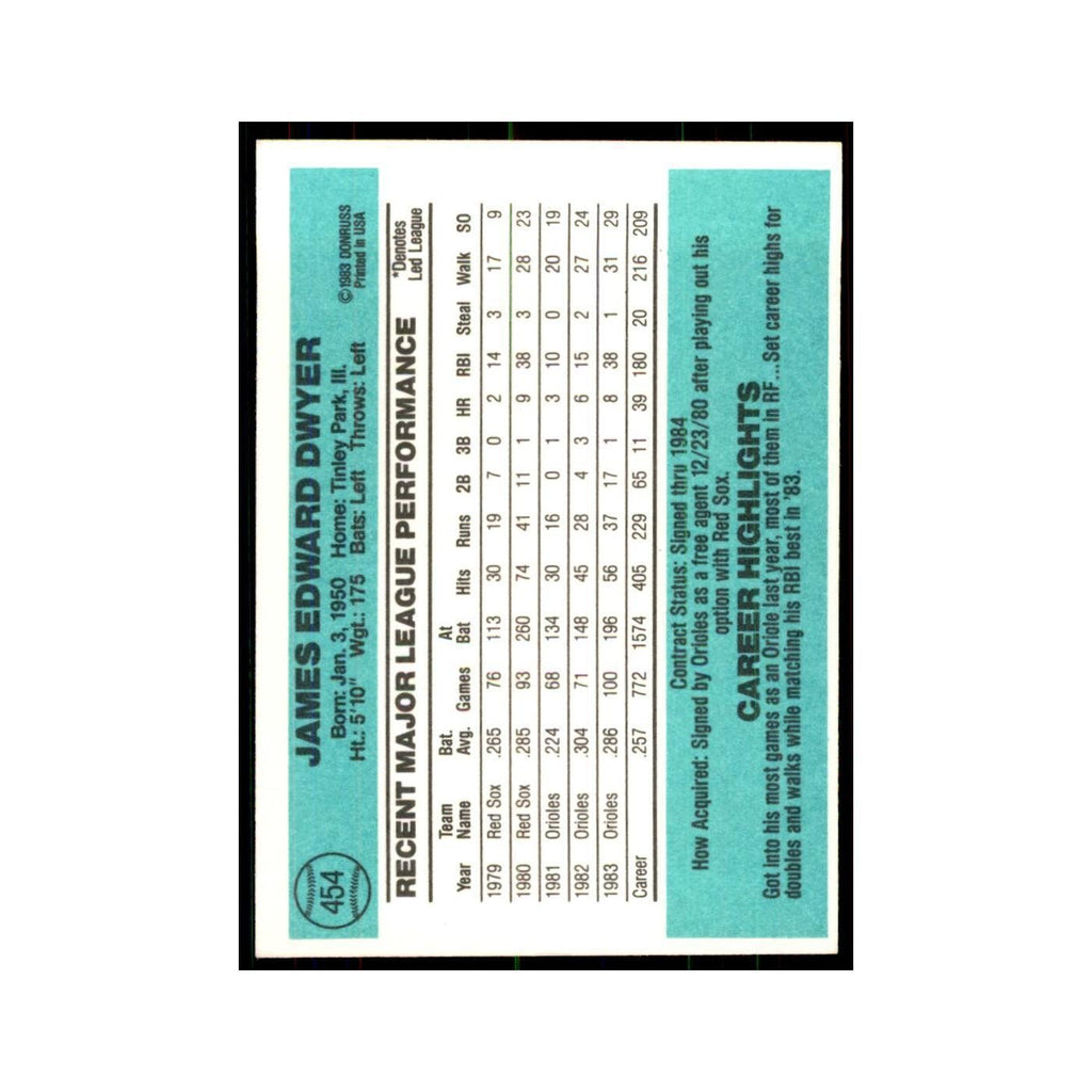Jim Dwyer 1984 Donruss #454 Baltimore Orioles Baseball Card NM