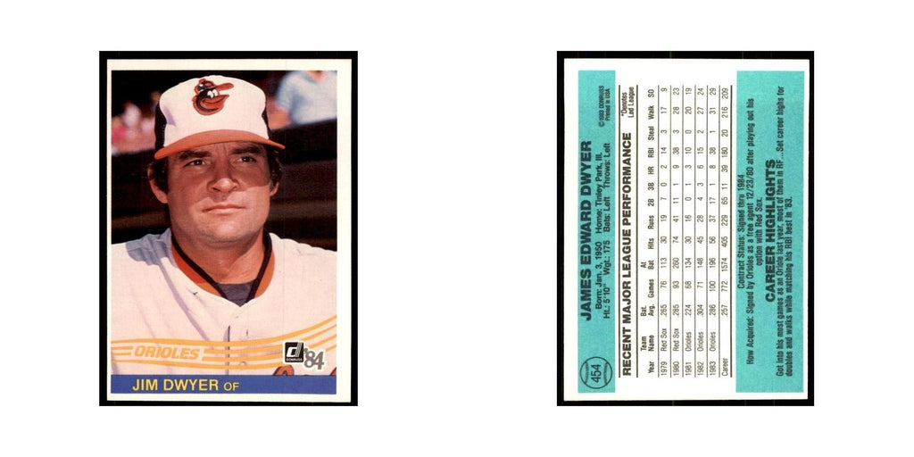 Jim Dwyer 1984 Donruss #454 Baltimore Orioles Baseball Card NM