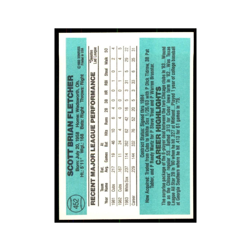 Scott Fletcher 1984 Donruss #452 Chicago White Sox Baseball Card NM