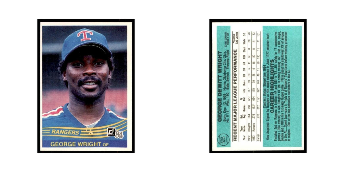 George Wright 1984 Donruss #525 Texas Rangers Baseball Card NM