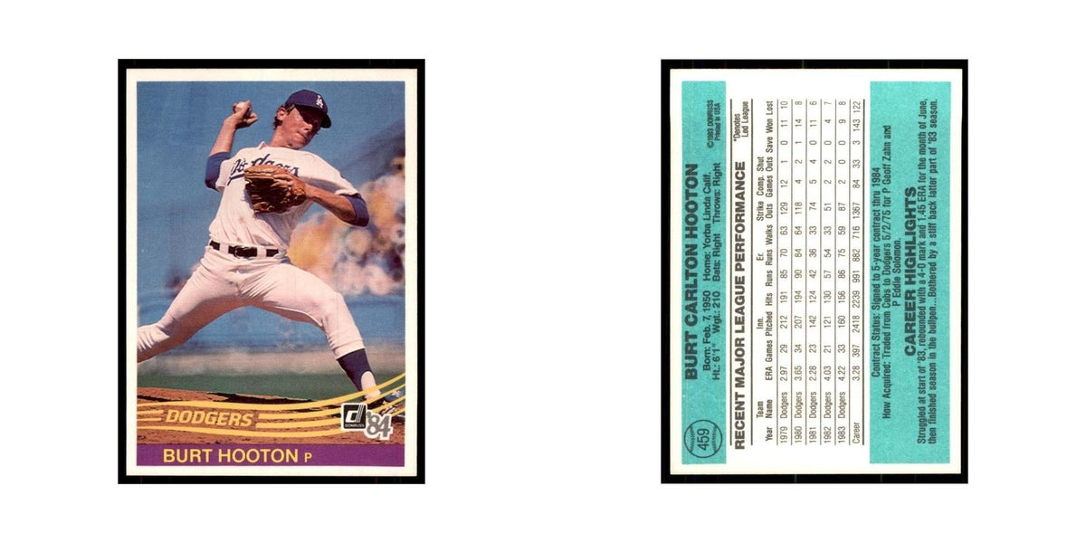 Burt Hooton 1984 Donruss #459 Los Angeles Dodgers Baseball Card NM